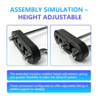 16 PCS Exhaust Hanger Rod Set, 3/8" (10mm) Heavy Duty Zinc Coated Steel Hangers, 7.6" 90° Angle & 10" Straight Rods, 2/4 Hole Rubber Insulators for Car Automotive Muffler Replacement