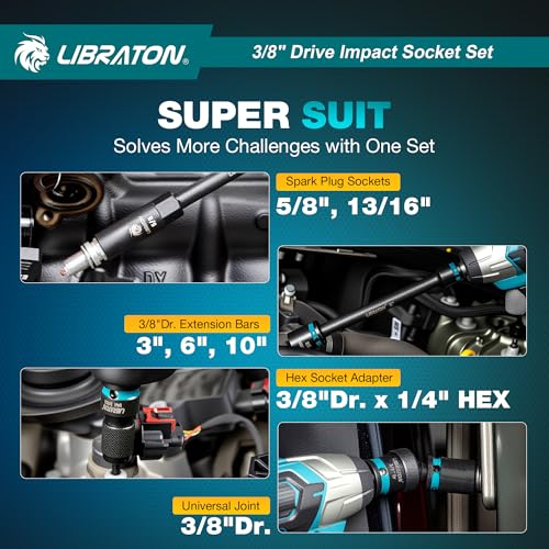 LIBRATON 3/8 Socket Set 90PCS, SAE(5/16-3/4) & Metric(7-19MM) Impact Socket - size: 3/8"