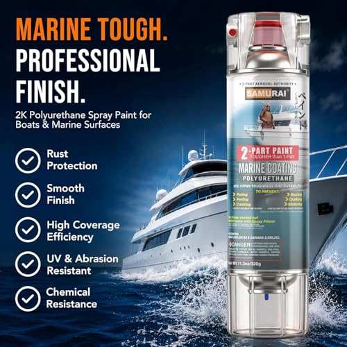 SAMURAI Marine Spray Paint - 2K Clear Gloss, UV Resistant - Pack of 1 Can