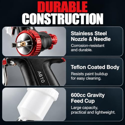 AEROPRO Tools R500 LVLP Air Spray Gun,Professional Automotive Paint Sprayer - size: A610 Spray Gun Kit