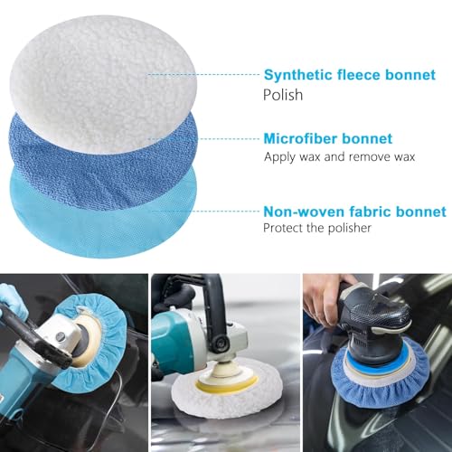 24 Pieces Car Orbital Buffer Polisher Pad, 5-6 Inches Bonnet Microfiber Max Bonnet Polishing Buffing Pad Cover