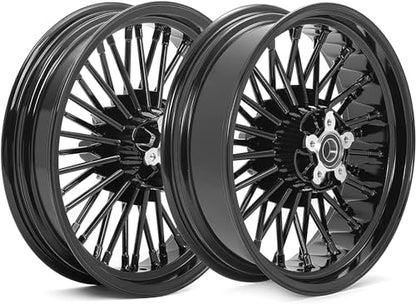 TOFR 17x3.5 16x5.5 Fat King Spoke Wheels Rims For Harley Softail 2006-2017 - color: Gloss Black, size: Front：17x3.5 Rear：16x5.5