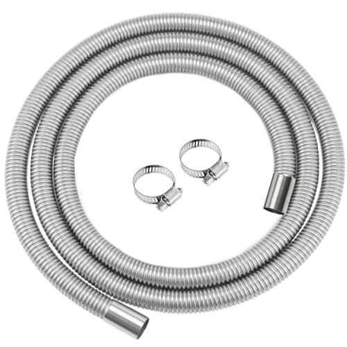 Swpeet 3Pcs 1" x 118" - 25mm x 300cm Stainless Steel Diesel Heater Exhaust Pipe with 18mm-29mm Hose Clamps Kit, Fuel Tank Air Heater Diesel Gas Vent Hose Exhaust Tubing for Car Vehicle - size: 300cm Without Exhaust Muffler