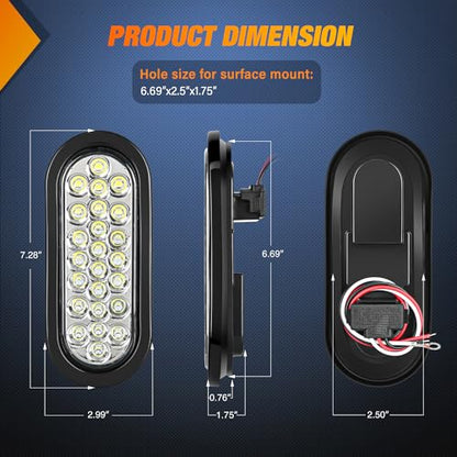 Nilight 6" Oval Trailer Tail Light 4PCS White 24LED Back Up Reverse Lights - color: 4Pcs White 24Led Lights