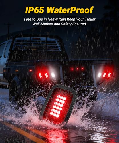5x3 Rectangle LED Stop Brake Turn Tail Lights Halo LED Red Lens Flatbed Truck Trailer Hitch Tail Lights w/Rubber Grommet 3 Prong Trailer Wire Pigtails Plug 2Pcs