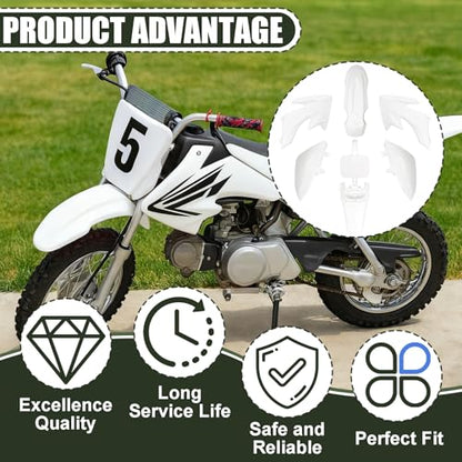 Podoy CRF50 Body Fender Kit Plastic Fairing 7PCS with Bolts (White) - style: White