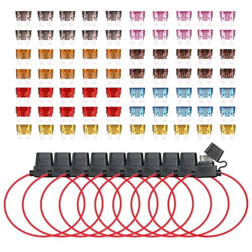 TMH Fuse Holder 16 Gauge Wiring Harness ATC/ATO Blade Automotive, Inline Kit 12 Volt Standard Car Fuse 2A/3A/5A/7.5A/10A/15A/20A (10 Packs) - style: 16 AWG - 10 Pcs