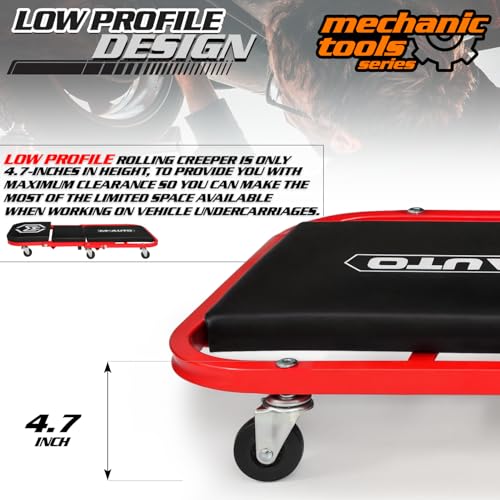 M-AUTO Foldable Z Creeper 2-in-1 Rolling Folding Car Creeper & Seat, 36" Adjustable Roller Garage Chair Lay Down or Sit, 330LBS Capacity Under Car Roller Creeper with 6 Swivel Casters, Red - color: Red, size: 36"