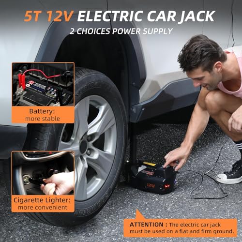 STANDTALL Electric Car Jack 5 Ton 12V Hydraulic Jack, Built-in Inflator - color: Black