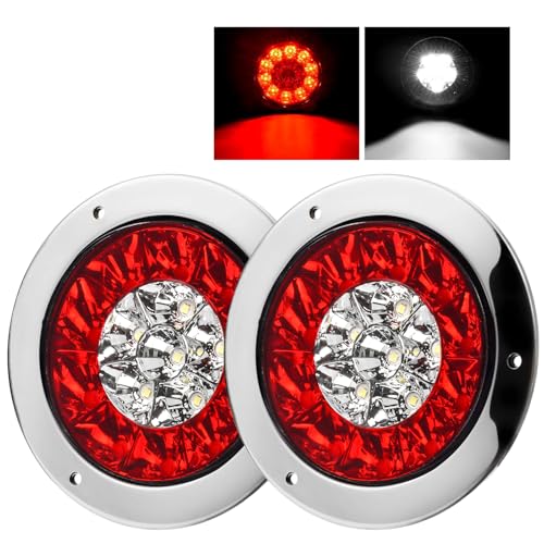 LIGBT 2Pcs 4 Inch Red White LED Round Trailer Tail Lights and Reverse Lights 16LEDs IP67 Waterproof Red Stop Turn Tail Lights and White Backup Lights Kit for Boat Trailer Truck RV - color: Red&White 2pcs