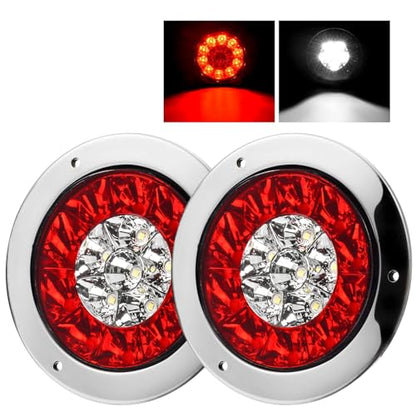 LIGBT 2Pcs 4 Inch Red White LED Round Trailer Tail Lights and Reverse Lights 16LEDs IP67 Waterproof Red Stop Turn Tail Lights and White Backup Lights Kit for Boat Trailer Truck RV - color: Red&White 2pcs