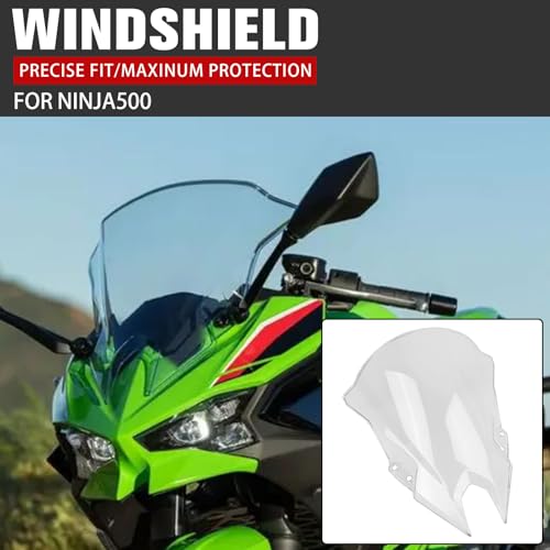 Motorcycle 18.4" Windscreen Windshield Replacement for Kawasaki Ninja500 Ninja 500 SE 2024 2025 2026 PC Windscreen Double Bubble (Black) - color: Black