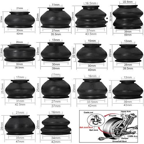 14Pcs Universal Ball Joint Tie Rods End Boot Dust Cover Rubber Replacement