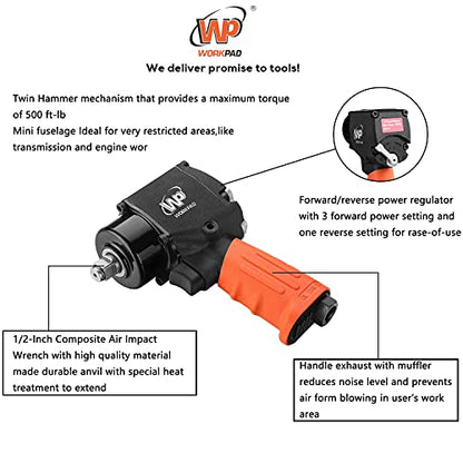 WORKPAD 1/2-Inch Mini Air Impact Wrench with Twin Hammers, Pneumatic Tools - color: 1116
