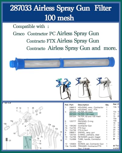 287033 Airless Spray Gun Filter 100 Mesh Blue (11-Pack), Compatible with Graco Contractor PC, II, FTx, Silver Plus & More – Durable Black High-Pressure Paint Sprayer Filters 100Mesh