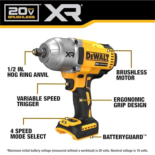 DEWALT 20V MAX Cordless Impact Wrench, 1/2 Impact Gun,4-Speed High Torque with Hog Ring Anvil and LED Light, Brushless Motor, Precision Wrench, Tool Only (DCF900B) Large (Pack of 3) - size: Large (Pack of 3)