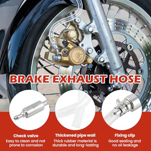 Brake Bleeder Hose Kit, 4 Pack One Way Check Valve Bleeding Tubes with Rubber & Metal Clips, Fluid Bleeder Kit for Car Motorcycle Brake and Clutch Hydraulic System Bleeding, 4 mm and 5.5 mm ID