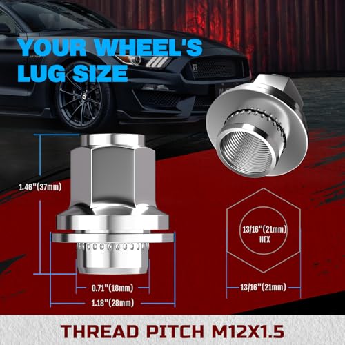 JiiinMiiin Toyota Lexus Lug Nuts M12x1.5, OEM Factory Style Mag Seat Wheel Nuts. 4PCS - color: Chrome, size: M12x1.5, style: 4-pcs - 1.46"tall