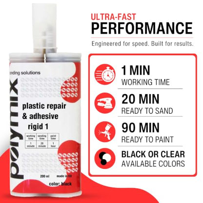 Polymix Rigid Plastic Repair Adhesive Kit Black
