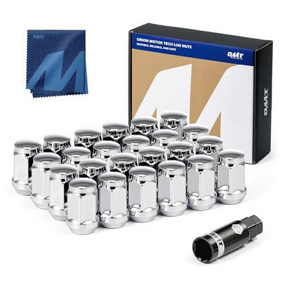 OMT 1/2"-20 Lug Nuts with Cone Seat, 24pcs Lug Nuts Set with 1 Socket Key - color: Silver, size: 1/2"-20, style: 24Pcs 1.38"Long
