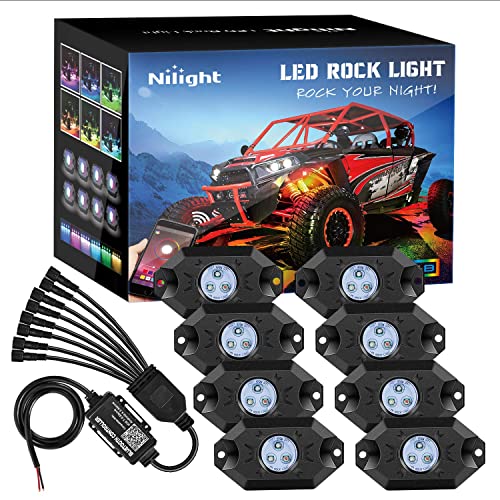 Nilight RGB LED Rock Lights Kit 8PCS Underglow Pod Lights - color: RGB 3LED, size: 8 Pods
