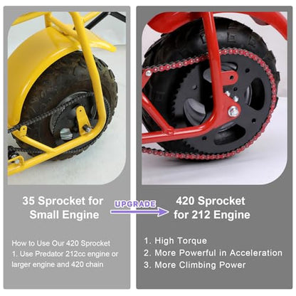 60T Sprocket 420 Chain with 90 Links Rear Chain Mini Bike CT200U - color: Red