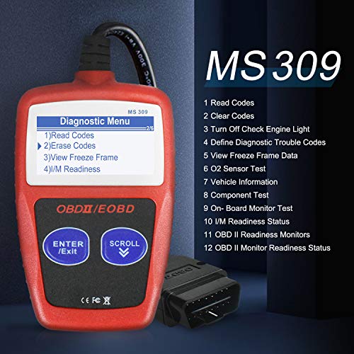 MS309 OBD2 Scanner Check Car Engine Light Fault Code Reader, Universal OBDII Diagnostic Scan Tool Read Clear Trouble Codes, View Freeze Frame Data, OBDII CAN Diagnostic Scan Tool