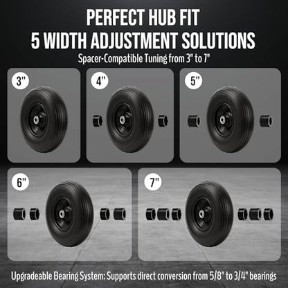 13" Flat Free 4.00-6 Tire 5/8"-3/4" Bearings for Wheelbarrow 1-Pack