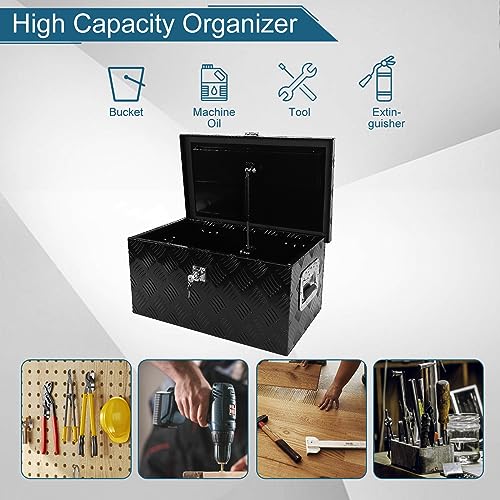 20 X 12 X 9.45 Inch Black Aluminum 5 Bar Tread Tool Box Truck Car Outdoor Trailer Pickup Underbody Toolbox, RV Storage Organizer, Underbed Tools Organizer With Lock & Keys