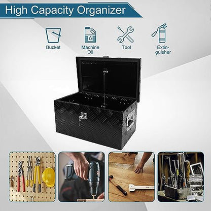 20 X 12 X 9.45 Inch Black Aluminum 5 Bar Tread Tool Box Truck Car Outdoor Trailer Pickup Underbody Toolbox, RV Storage Organizer, Underbed Tools Organizer With Lock & Keys