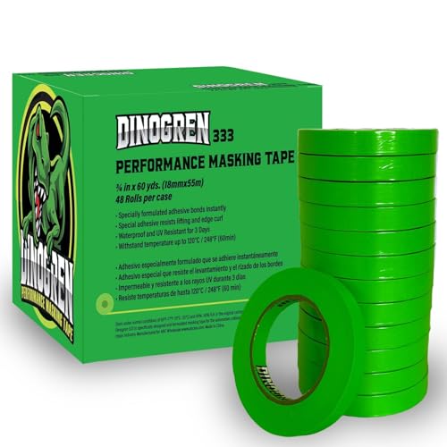LAUCO DINOGREN Masking Green Tape 3/4 Inch x 60 Yards, 48 Rolls, Green High Performance Painters Tape, Heat, UV and Water Resistant Tape for Car Painting and Auto Body Refinishing, 7765 - size: 0.75in-48rolls