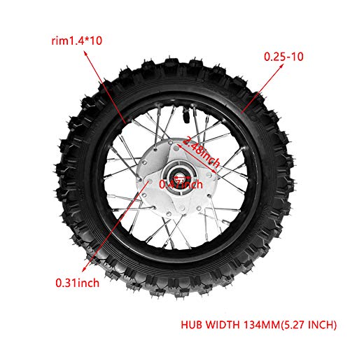 10 Inch 2.5-10 Rear Wheel Tire with 1.4 x 10 Rim and Drum Brake With 12mm Bearing for 50cc Dirt Pit Bike, ATVs, Black - size: 2.5-10