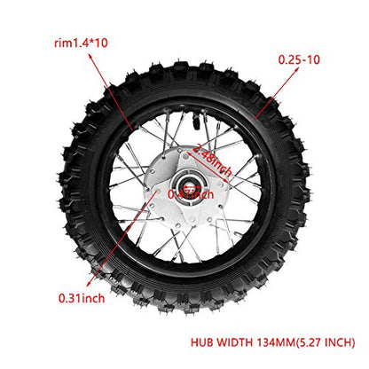 10 Inch 2.5-10 Rear Wheel Tire with 1.4 x 10 Rim and Drum Brake With 12mm Bearing for 50cc Dirt Pit Bike, ATVs, Black - size: 2.5-10
