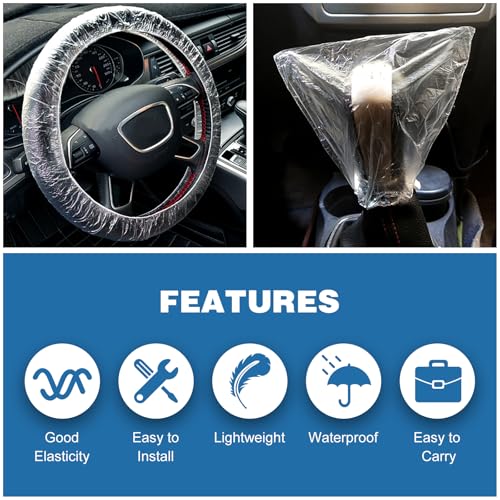 ICWEIMEI 300Pcs Disposable Car Protective Covers Include 100Pcs Disposable Steering Wheel Covers 100Pcs Disposable Gear Shift Covers 100Pcs Disposable Handbrake Covers for Car Protection