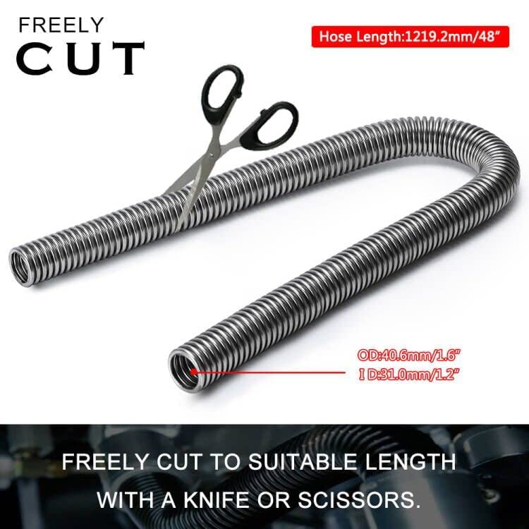 Universal 48inch Flexible Radiator Coolant Hose Stainless Steel Kit with 4Pcs Cap Clamp Silver - size: Silver-48inch