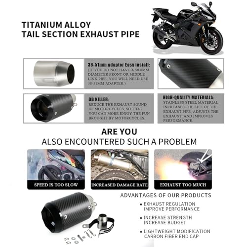 PACEWALKER Motorcycle Slip On Muffler, 2" Universal Carbon Fiber