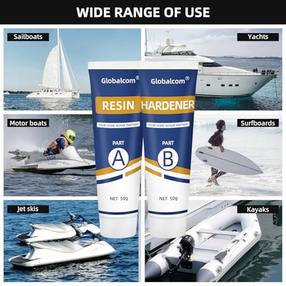 Globalcom Fiberglass Boat Repair Kit White, Gel Coat Repair Kit for Boats