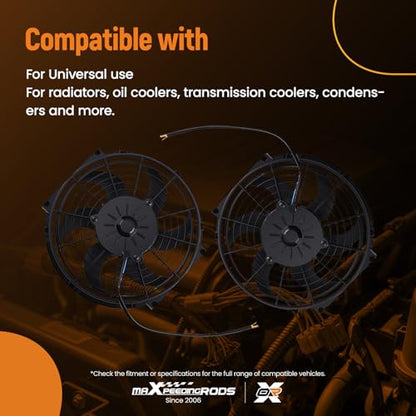 maXpeedingrods 2X 10 inch Universal Slim Fan Push Pull Electric Radiator Cooling 12V Mount Kit - size: 10 inch