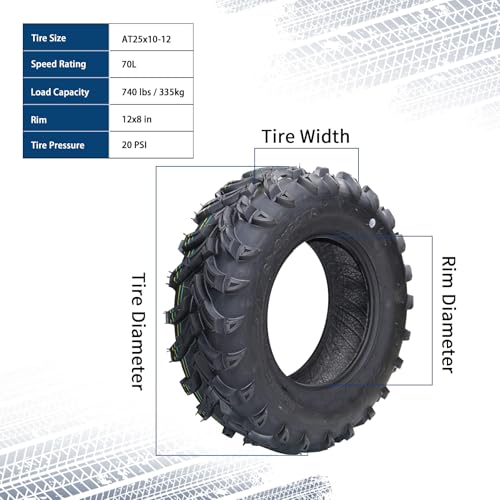 Garvee Pack of 2 AT25x10-12 ATV Tires - size: AT25x10-12, style: Pattern B