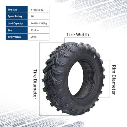 Garvee Pack of 2 AT25x10-12 ATV Tires - size: AT25x10-12, style: Pattern B