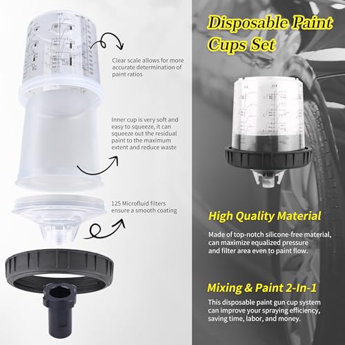 HVLP Automotive Spray Gun Kit, 10pcs 600ML Disposable Paint Cups - color: black