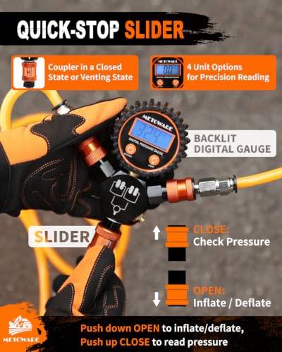METOWARE 4 Tire Inflation Deflation System Digital Gauge 255" Wheelbase - color: Orange