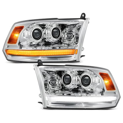 Partsam Full LED Chrome Headlights Assembly Compatible with 2009-2018 Ram 1500 2500 3500, DOT Approved Dual Projector Lens with Start Animation DRL Sequential Turn Signal Hi/Low Beam 6500K IP67 - color: Chrome