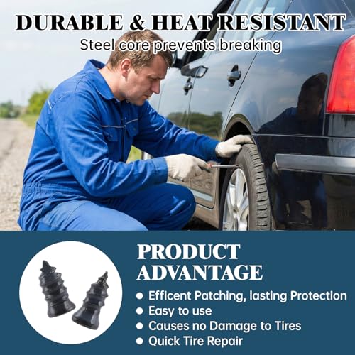 100 PCS Tire Repair Rubber Nail Kit, Vacuum Tire Repair Kits Spiral Rubber Nails, Self-Service Screw in Tire Repair Plugs for Car, Truck, Motorcycle, Tractor Tire Puncture Repair - size: 100PCS