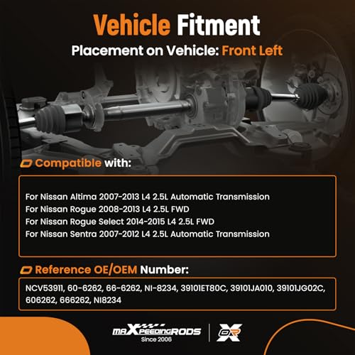maXpeedingrods Front Left CV Axle Shaft Assembly for Nissan Altima - size: 60-6262