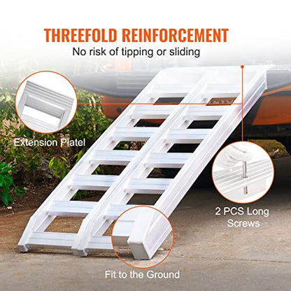 VEVOR Aluminum Ramps, 8810 lbs, Heavy-Duty Ramps with Top Hook Attaching End, Universal Loading Ramp for Motorcycle, Tractor, ATV/UTV, Trucks, Lawn Mower, 72" L x 15" W, 2Pcs - size: 8100 lbs
