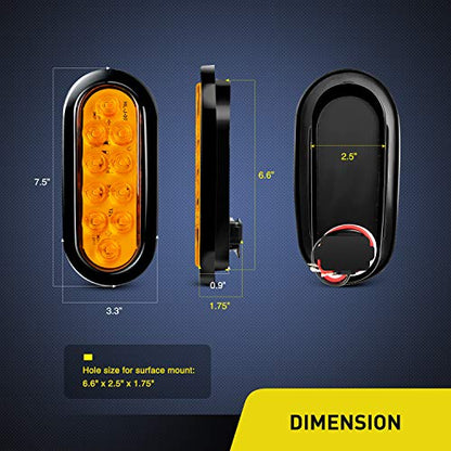 Nilight 6" Oval Amber LED Trailer Turn Signal Light, 2 Pack, Grommet Mount - color: 2Pcs Amber 10Led Lights