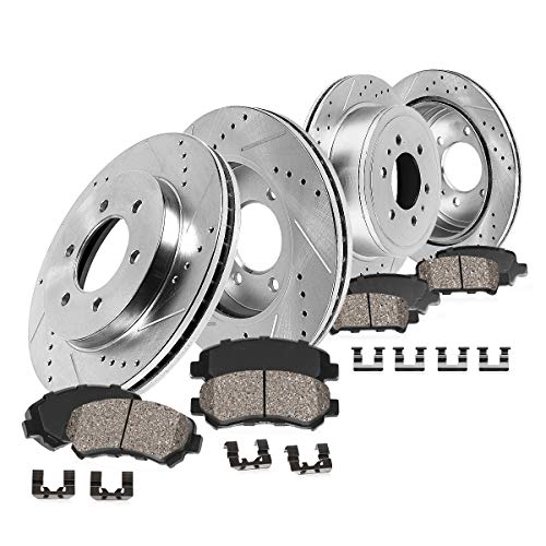 Callahan Brake Parts Front and Rear Brake Kit For Ford F-150 2012-18 - Drilled & Slotted Disc Rotors with Ceramic Brakes Pad + Hardware, EBYK043307