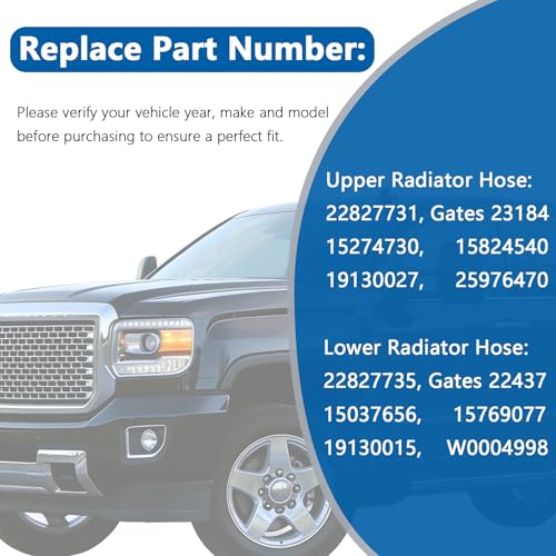 Engine Upper and Lower Radiator Coolant Hose Kit Compatible with 2007-2014 Chevy Silverado Suburban Tahoe Avalanche GMC Sierra Yukon Cadillac Escalade, 22827731 22827735