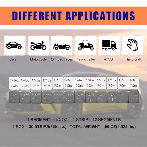 48PCS 1/4 Oz Adhesive Backed Wheel Weights, 0.25Oz Tire Balancing Wheel Weights with Strong Adhesive, EasyPeel Type Low Profile Tire Weight Strip Box for Car Truck SUV Motorcycle